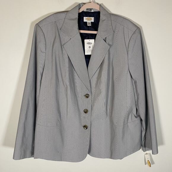 Talbots Plus Blazer Jacket Sz 22W Blue White Striped Office Career Italy NWT New - Picture 1 of 12
